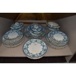 A large amount of late 1880s blue and white transfer pattern with gilt edging dinner service, K