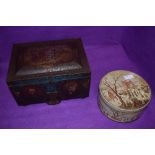 Two collectable biscuit tins, one being Huntley and Palmer having christmas scene, the other Co-