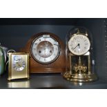 A selection of clocks including Emperor anniversary and art deco Smiths mantle clock with chime