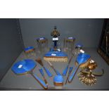 A vintage fifteen piece enamelled dressing table set, in a beautiful blue