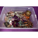 A box of costume jewellery including head bands, beads, pendants etc