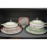 A selection of Art Deco design ceramic serving and dinner plates by Shelley including lidded tureen