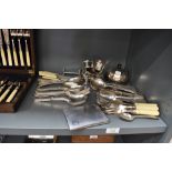A selection of silver plate including napkin rings, cutlery etc