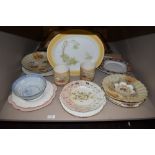 A collection of ceramics including Shelley platter, Royal Devon vases, and various plates.