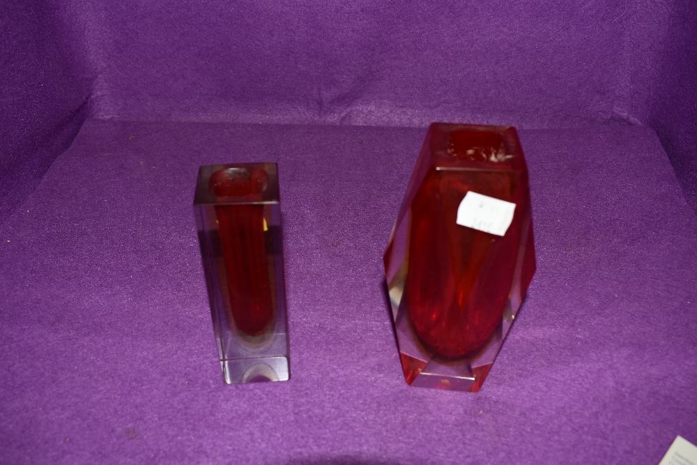 Two pieces of vintage prisma glass in red and yellow colour ways