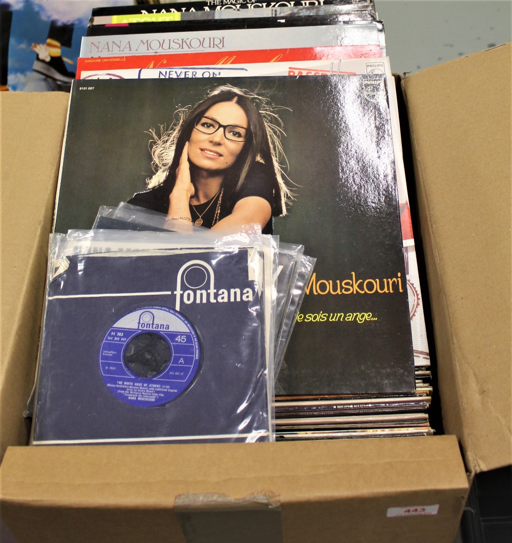 A large box of Nana Mouskouri records including Greek and French pressings.