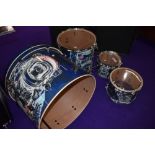 A part set of Pearl Export 'Space Monkey' drums, comprising kick drum (no skins), floor tom and pair