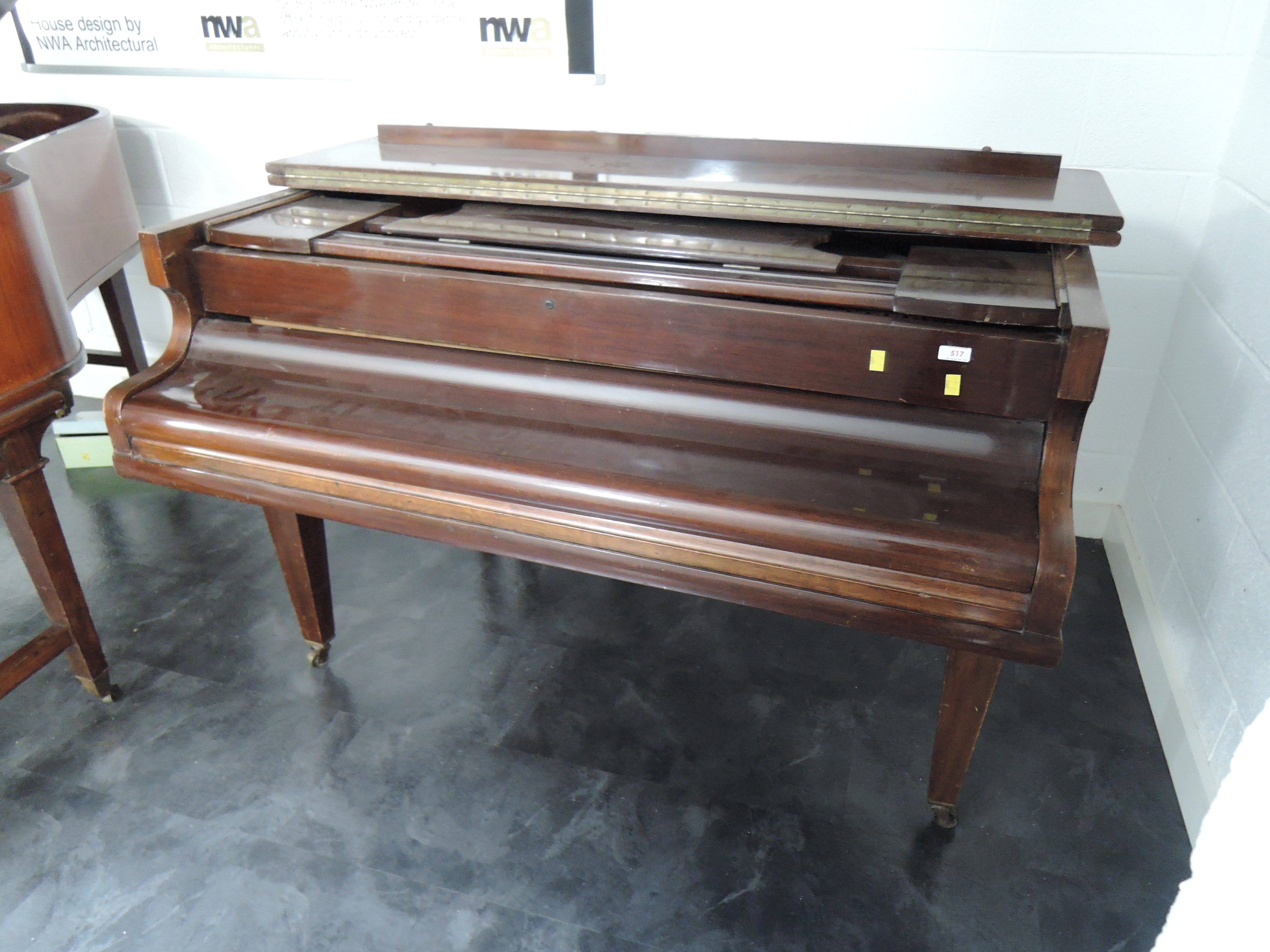 An early 20th Century baby grand piano, 85 key , in mahogany case on square tapered legs, signed - Image 2 of 2
