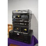 A selection of Technics stackable hi fi units including IMF speakers and Marantz SR4300 amp