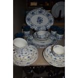 A mixed collection of blue and white china including Danish cups and saucers,large Johnson