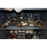 A selection of fine silver plated and similar wares including tea set and WMF style bowls