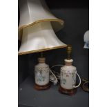 A pair of Kentmere pottery lamps with silk shades