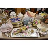 A mix of ceramics including three Tuscan cups and four saucers in pink, A Copeland Spode sugar