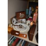 A varied lot containing coronation items, vintage wooden boxes,one having inlaid detailing, two snow