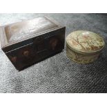 Two collectable biscuit tins, one being Huntley and Palmer having christmas scene, the other Co-