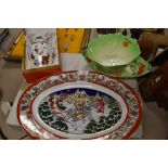A house of Faberge porcelain christmas platter,a Spode urn in box and two vintage bowls with salad