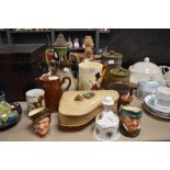 A mixed collection of ceramics and more, including Crown Devon tankard and two similar Royal Doulton