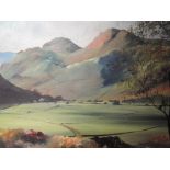 An oil painting on board, S J Bottomley, Langdales, Lake District, signed and dated 1960, 45 x 72cm,