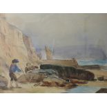 A watercolour, F Hargreaves, coastal landscape, signed, 24 x 35cm, framed and glazed, and an oil