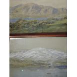 A watercolour, Arthur Severn, snow on Coniston Old Man, attributed verso, 34 x 49cm, framed and