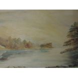 A watercolour, J Crosswell, Lake Scene, signed and dated 1913, 36 x 48cm, framed and glazed