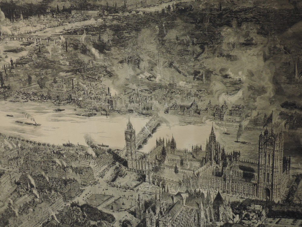 An engraving after W L Wyllie and H W Brewer, Birds Eye View of London as seen from a Balloon