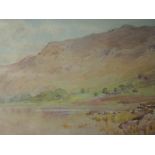 A watercolour, Cuthbert Rigby, Blea Tarn, Langdale, signed and attributed verso, 16 x 24cm, framed