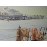 A watercolour, C Pickering, seaside pier, signed, 25 x 34cm, framed and glazed