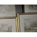 Two sketches, Neil Taylor, farmsteads, signed, one dated 1975, 25 x 35cm, framed and glazed, and two