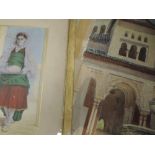 A watercolour, Antigna, serving lady, signed, 26 x 13cm, framed and glazed