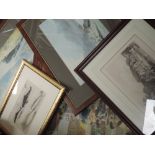 A selection of decorative prints and etchings, inc Coniston, 20 x 26cm, framed and glazed