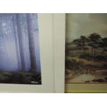 A print after GBB, trees, 42 x 31cm, framed and glazed, and a print, highland cattle, 39 x 54cm,