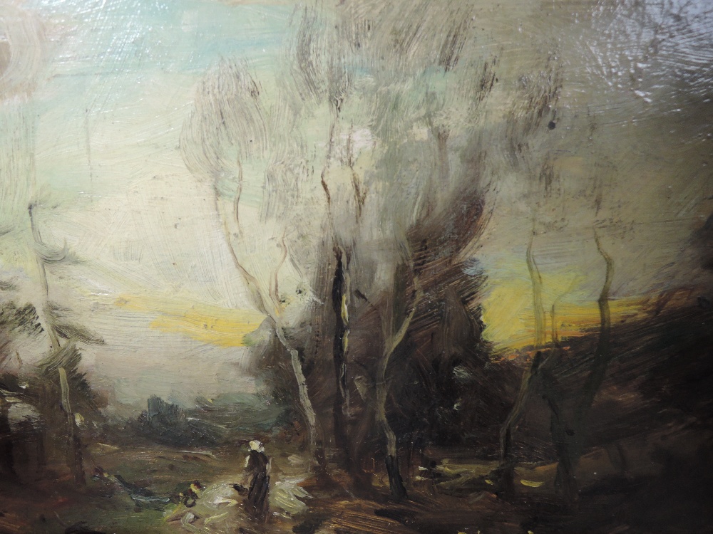 An oil painting on board, style of William Manners, copse, 17 x 22cm, framed