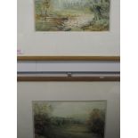 A pair of watercolours, T Chapman, Bolton Abbey, signed 17 x 25cm, framed and glazed