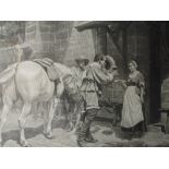 An engraving, after Messonier, tavern scene 1865, signed Abel Mignon, and dated 1905, 40 x 50cm,