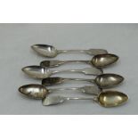 A set of six Georgian Scottish Provincial silver teaspoons of fiddle back form bearing monogram F to