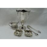 A pair of HM silver salts of square form having frilled edges and matched spoons, an HM silver