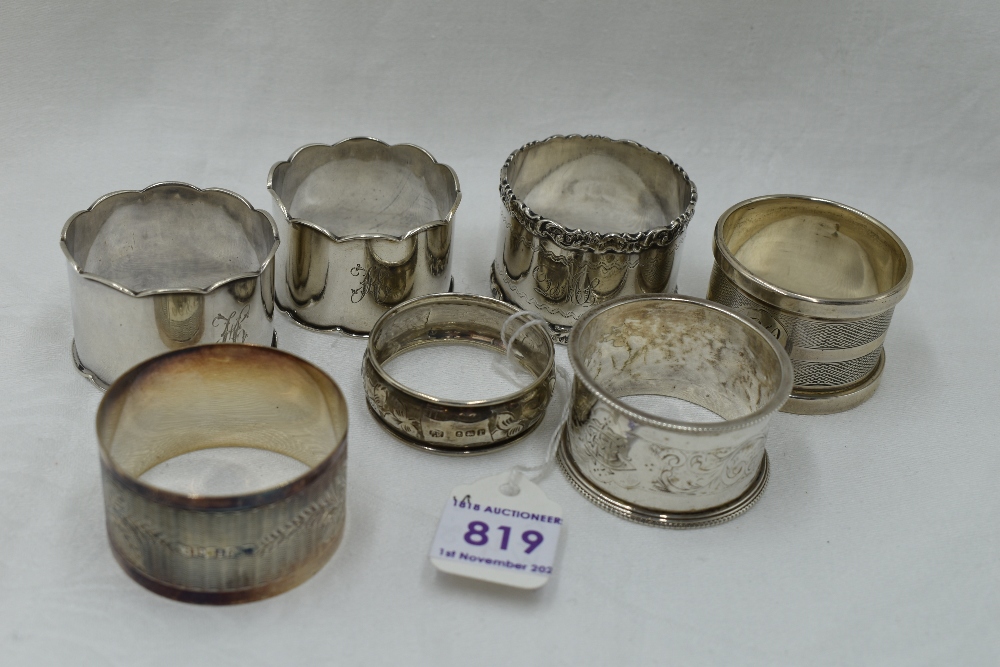 Seven HM silver napkin rings of assorted designs, approx 138.6g