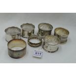 Seven HM silver napkin rings of assorted designs, approx 138.6g