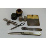 A selection of HM silver items including a cigarette holder case, an Edwardian bookmark having