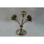 A small silver table epergne having three tulip shaped stem vases to a weighted base, Birmingham