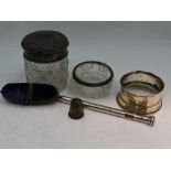 A small selection of HM silver and white metal including a cased Victorian silver thimble of