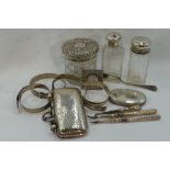 A selection of HM silver and white metal stamped sterling including dressing table pots, butter