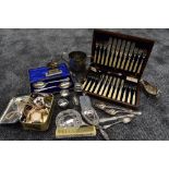 A small selection of silver plated ware including canteen of fish knives and forks having HM