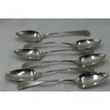 Six Georgian silver dessert spoons of Old English form bearing monogram to terminals, London 1803,