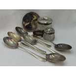 A selection of HM silver including a set of six dessert spoons of rat tail design, Sheffield 1921,