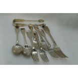 A selection of Georgian, Irish & Victorian silver flatware including dessert spoons and forks, table