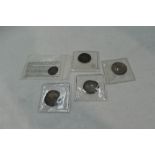 Five Hammered Silver Coins, an unknown possibly European Coin, a Scottish Alexander III Penny, a