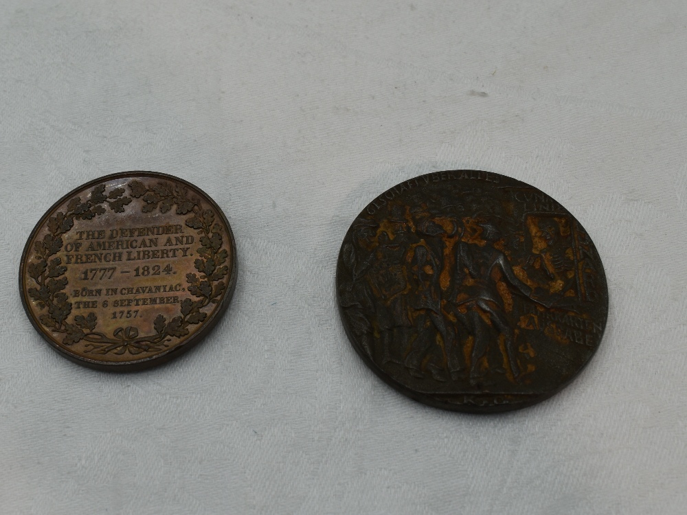 A Bronze General Lafayette Medallion along with a German WW1 Lustitania Medal