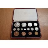 A George VI 1937 cased Specimen Coins set, 15 coins Crown to Farthing plus Maundy coins